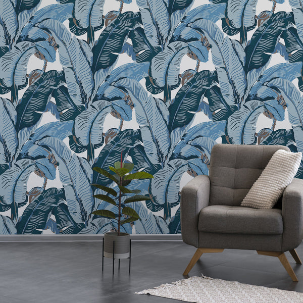 The Iconic Beverly Hills™ Banana Leaf Wallpaper - Beverly Beach House Blue