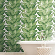 Stripe Palm Tropical Wallpaper - White Green - Designer Wallcoverings and Fabrics